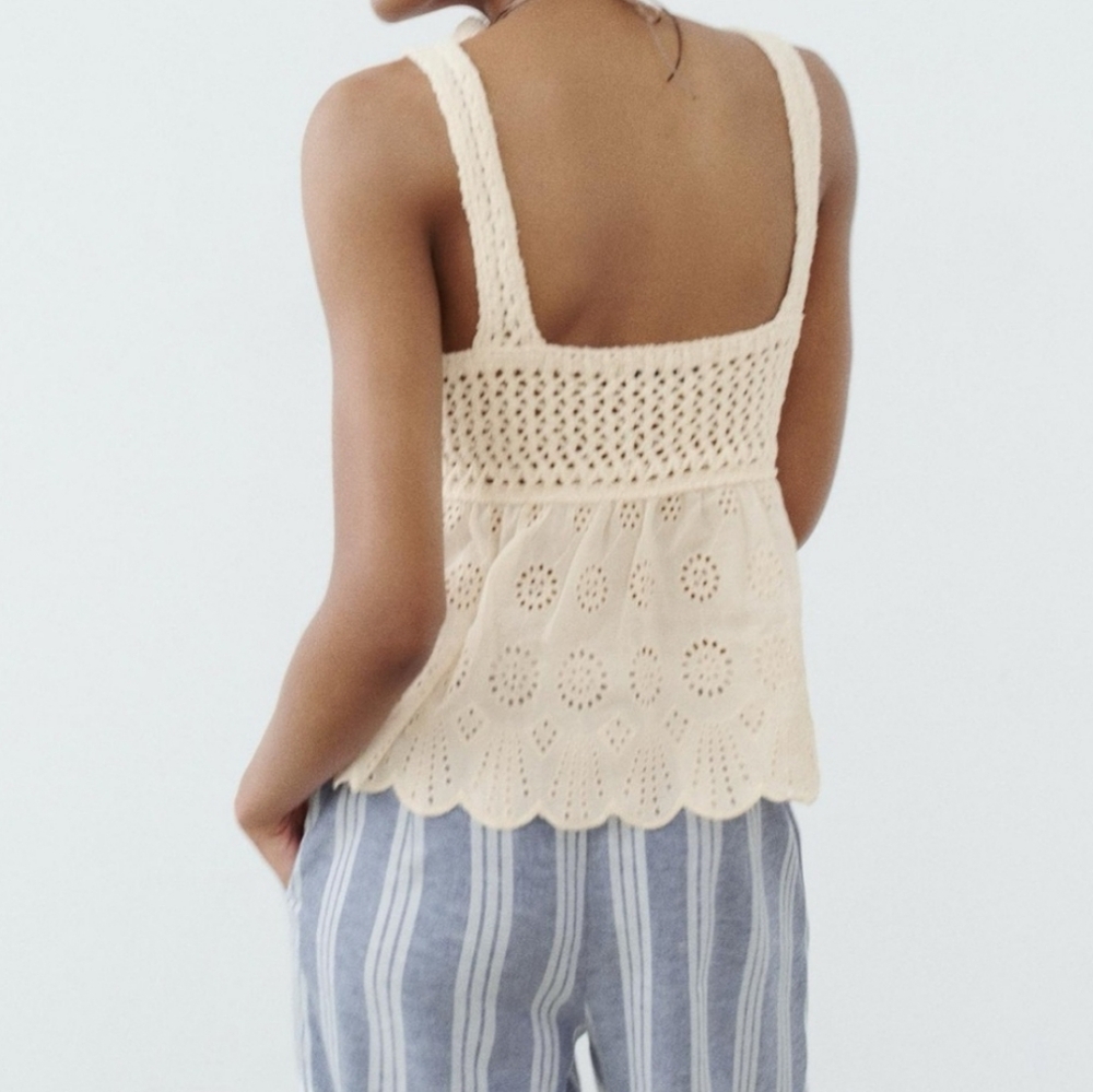 NWT ZARA BEIGE EMBROIDERED KNIT TOP - Picture 3 of 13